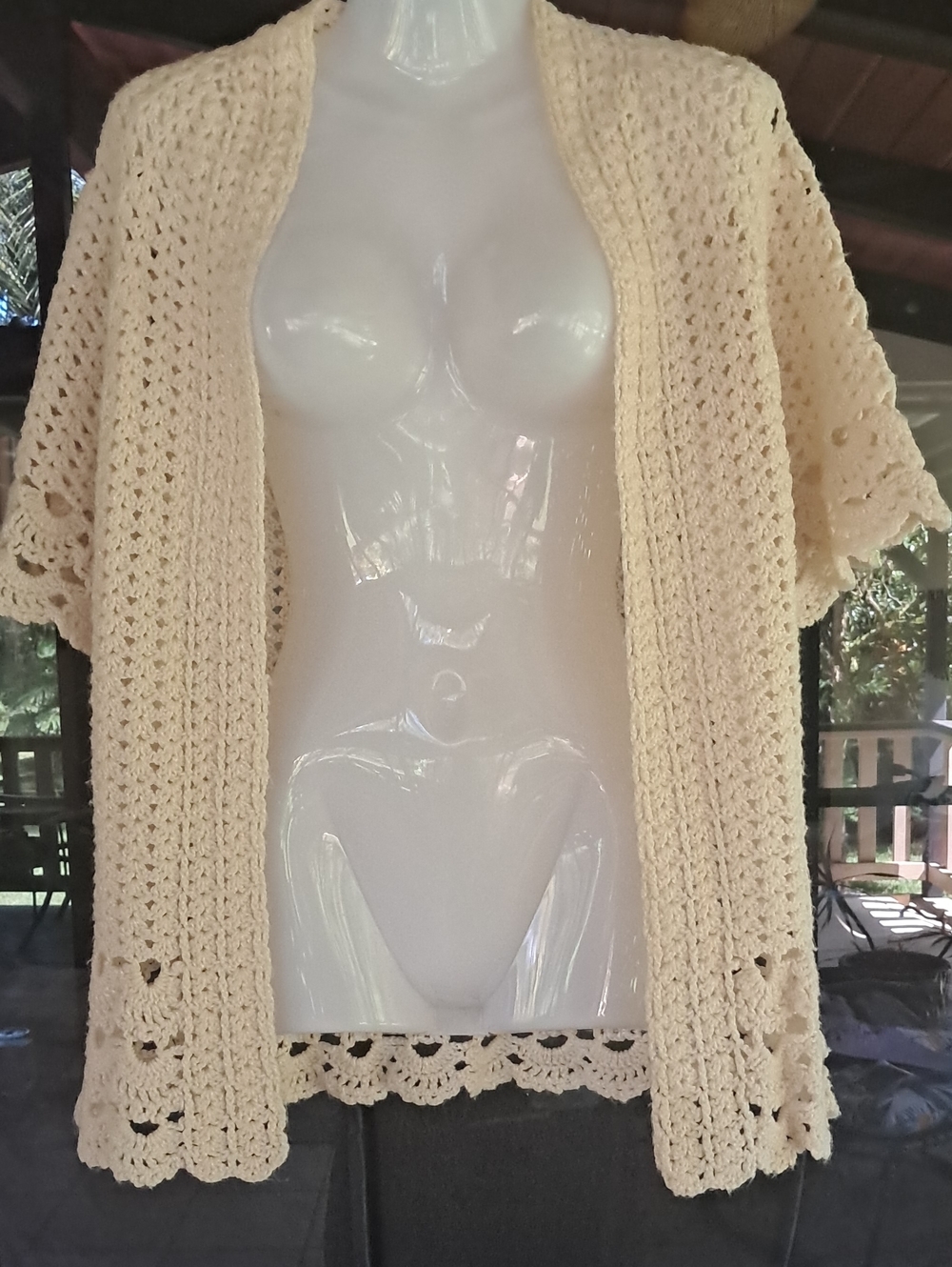 Cream Crochet Open-Front Women's Sweater Cardigan